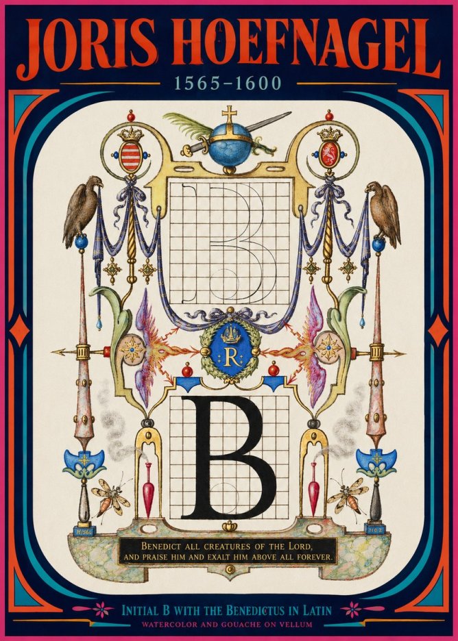 Joris Hoefnagel Initial B with the Benedictus in Latin No2 - Affiche