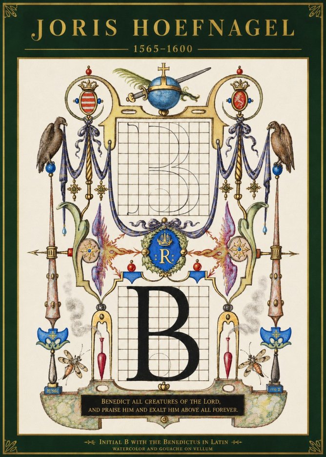 Joris Hoefnagel Initial B with the Benedictus in Latin No3 - Affiche