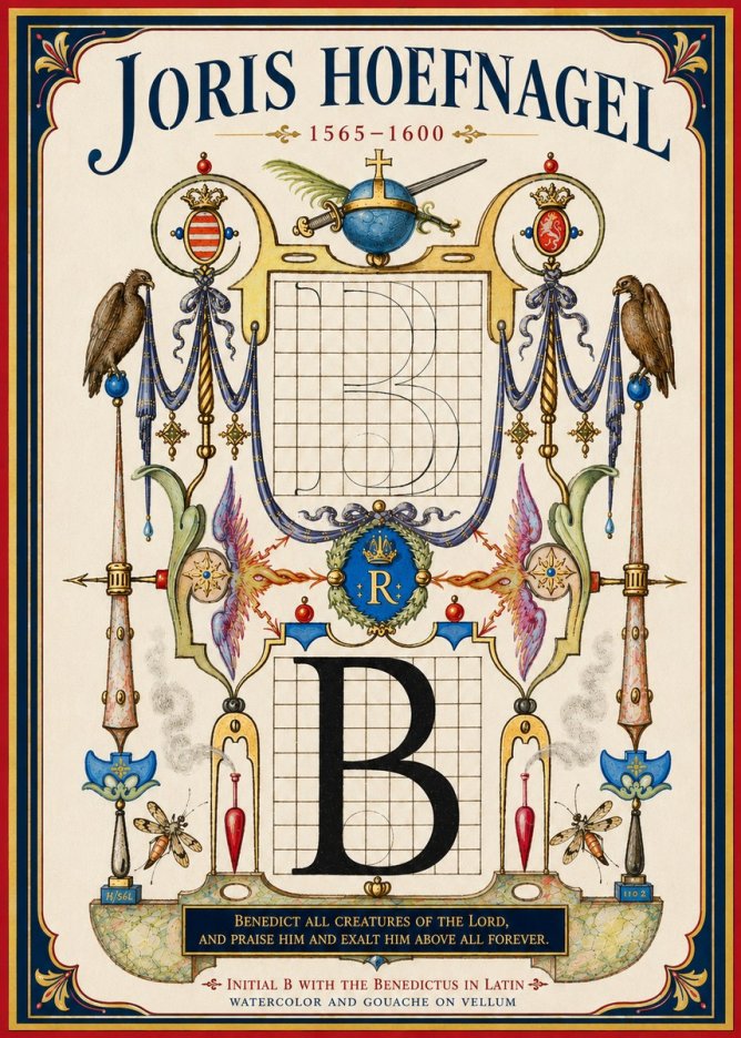 Joris Hoefnagel Initial B with the Benedictus in Latin No4 - Affiche