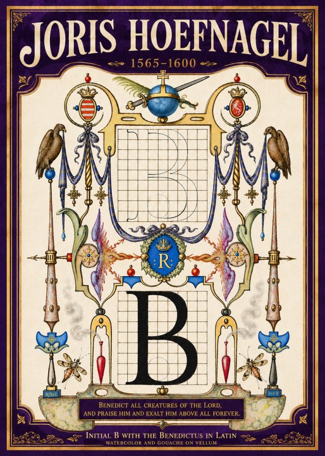 Joris Hoefnagel Initial B with the Benedictus in Latin No5 - Affiche