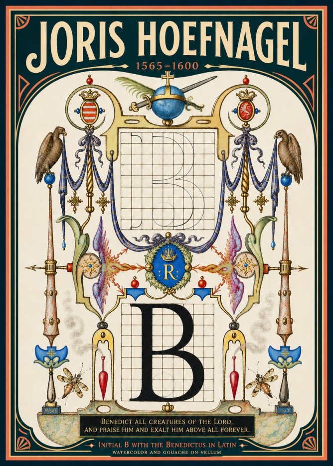 Joris Hoefnagel Initial B with the Benedictus in Latin No6 - Affiche
