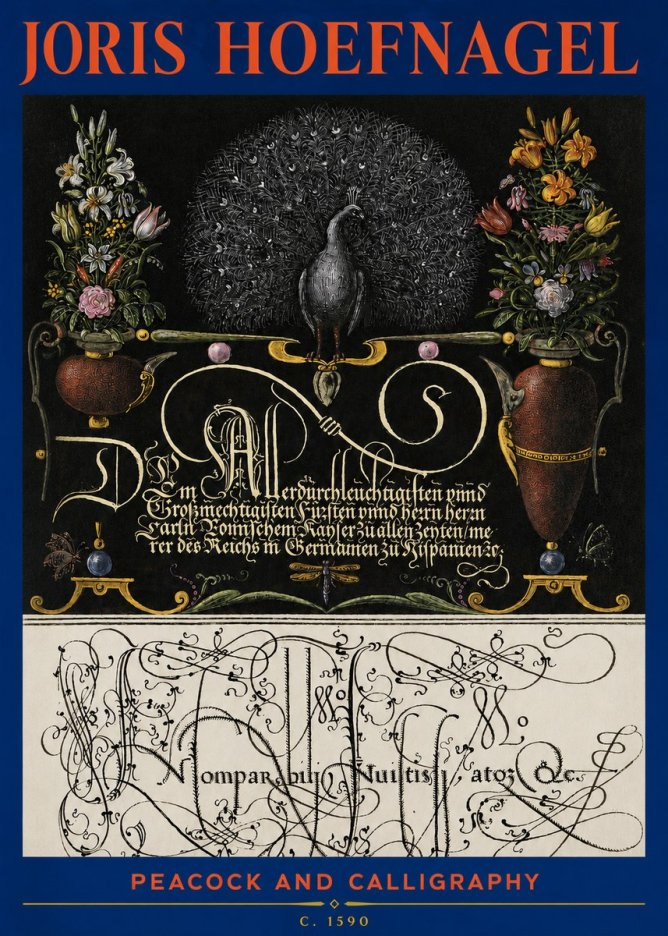 Joris Hoefnagel Peacock and Calligraphy No3 - Affiche