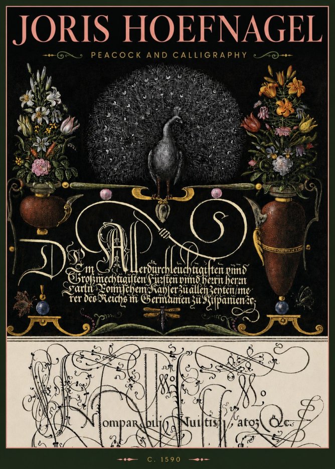Joris Hoefnagel Peacock and Calligraphy No4 - Affiche