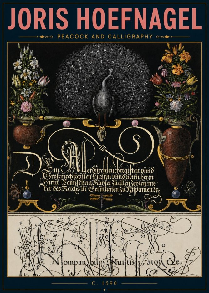 Joris Hoefnagel Peacock and Calligraphy No5 - Affiche