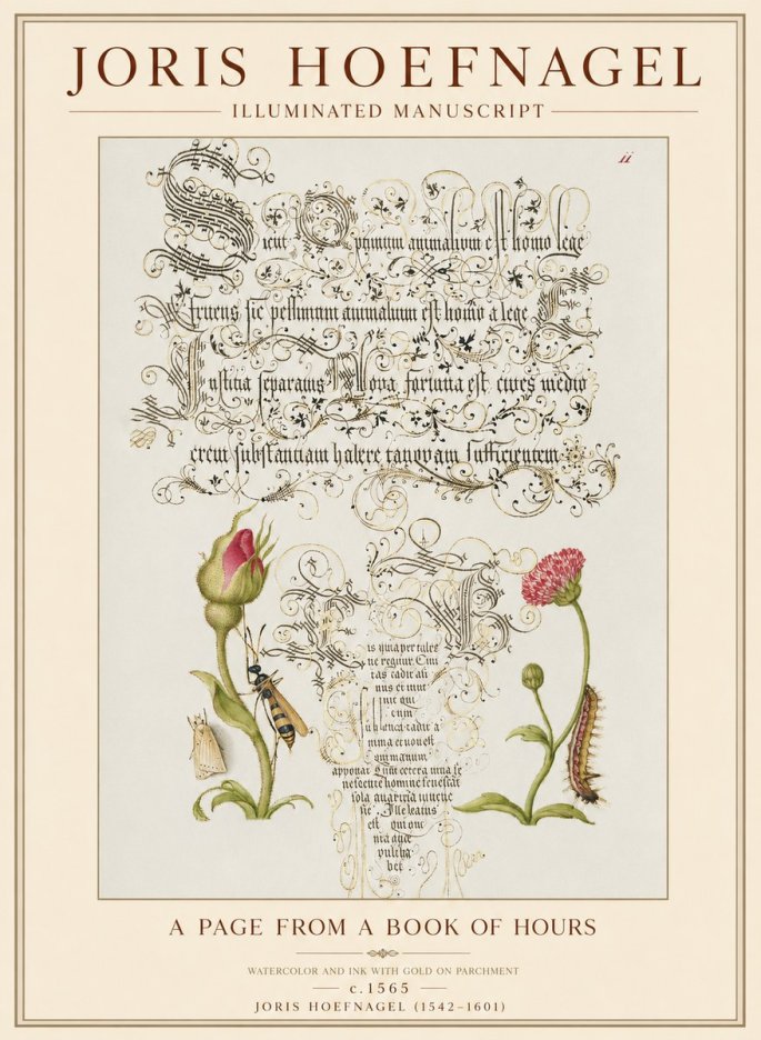 Joris Hoefnagel A Page from a Book of Hours No1 - Affiche
