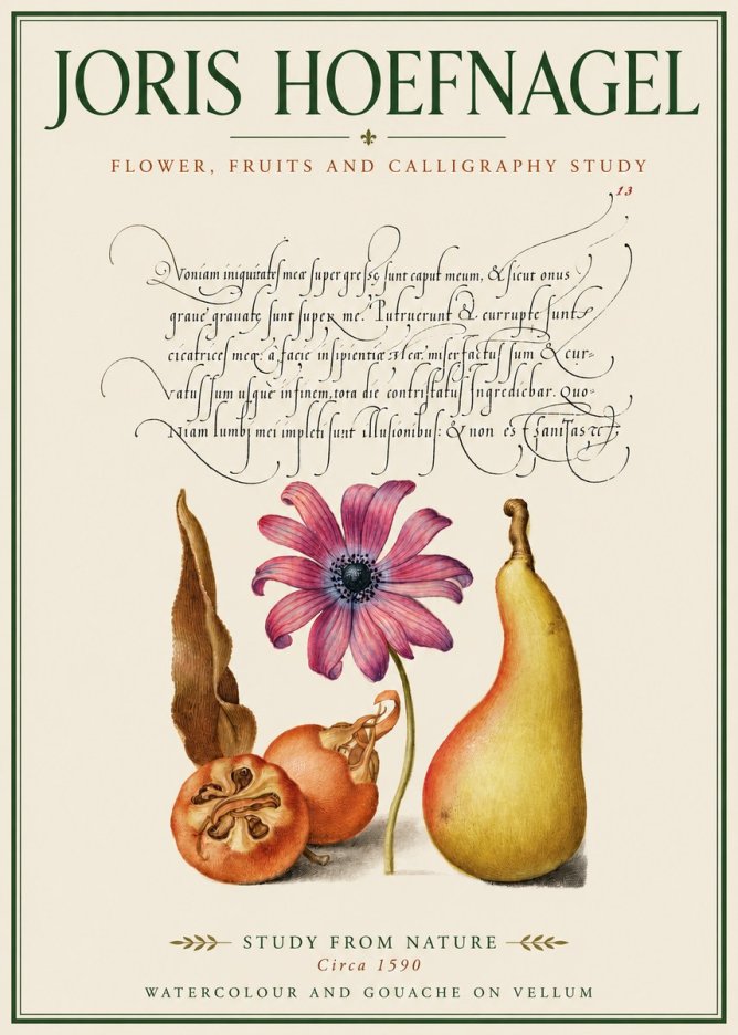Joris Hoefnagel Study of Flower and Fruits No4 - Affiche