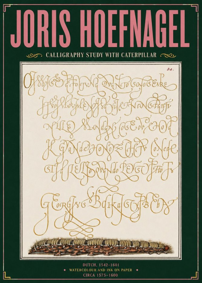 Joris Hoefnagel Calligraphy Study with Caterpillar No3 - Affiche