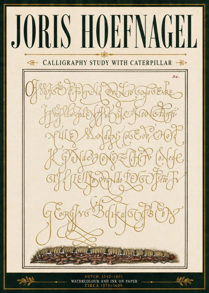 Joris Hoefnagel Calligraphy Study with Caterpillar No5 - Affiche
