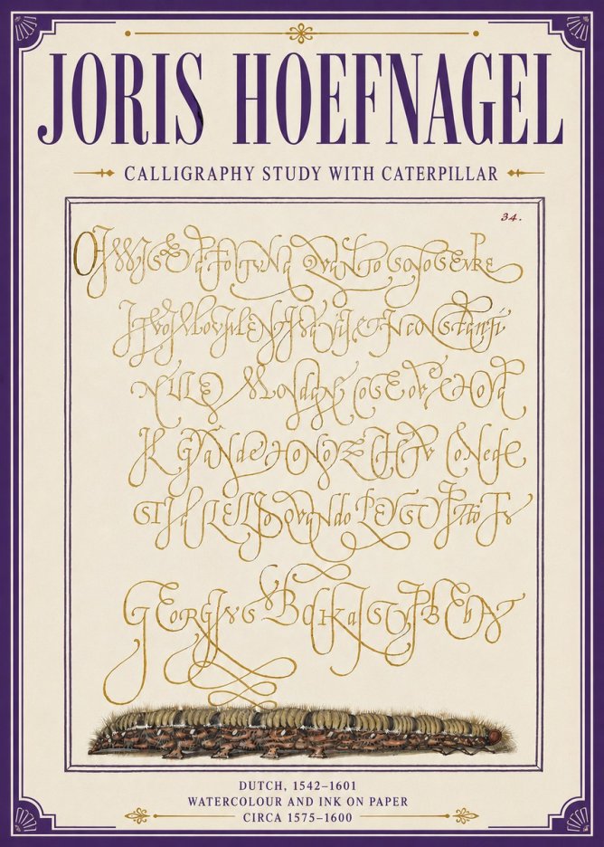 Joris Hoefnagel Calligraphy Study with Caterpillar No6 - Affiche