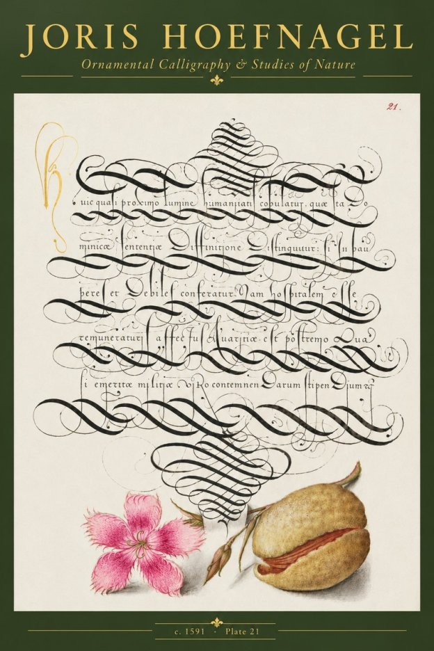 Joris Hoefnagel Ornamental Calligraphy & Studies of Nature No5 - Affiche