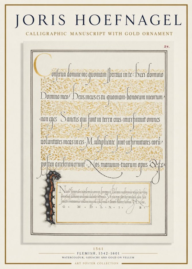Joris Hoefnagel Calligraphic Manuscript with Gold Ornament No1 - Affiche