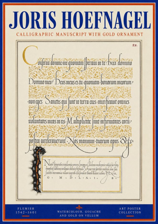 Joris Hoefnagel Calligraphic Manuscript with Gold Ornament No3 - Affiche