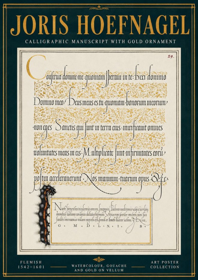 Joris Hoefnagel Calligraphic Manuscript with Gold Ornament No4 - Affiche
