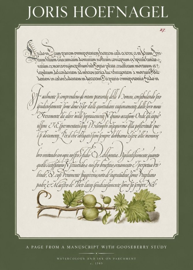 Joris Hoefnagel A Page from a Manuscript with Gooseberry Study No1 - Affiche