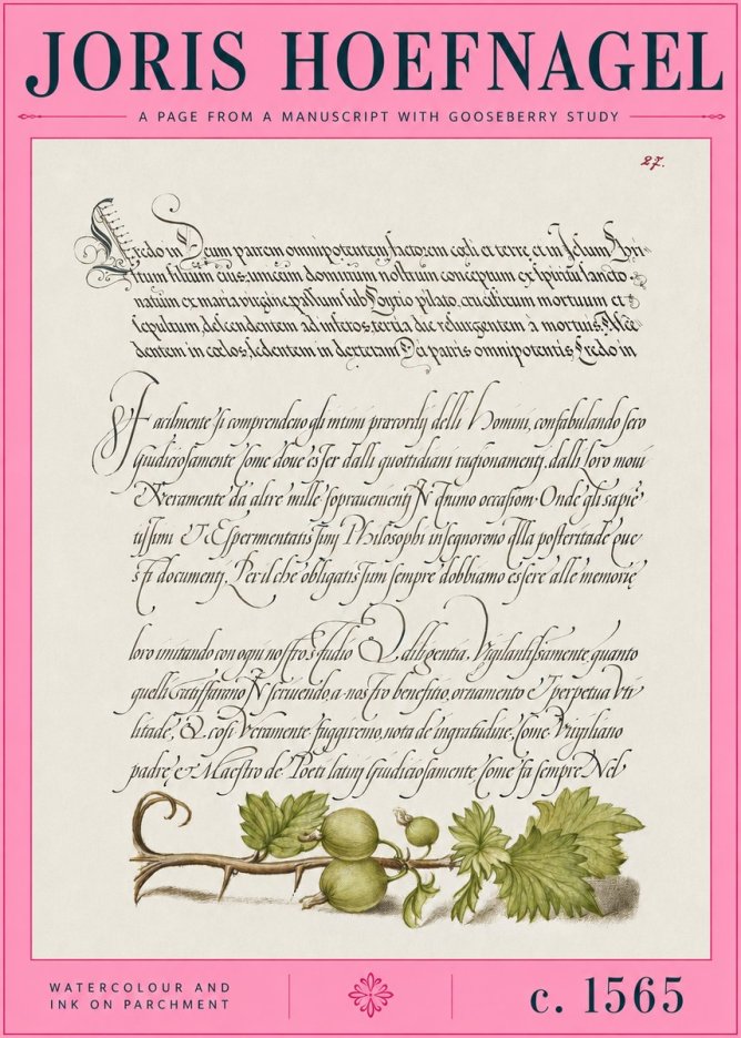 Joris Hoefnagel A Page from a Manuscript with Gooseberry Study No2 - Affiche