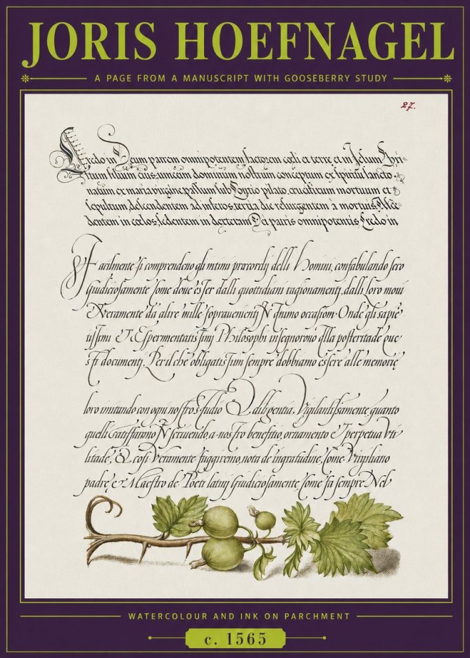 Joris Hoefnagel A Page from a Manuscript with Gooseberry Study No3 - Affiche