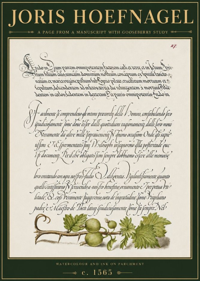 Joris Hoefnagel A Page from a Manuscript with Gooseberry Study No4 - Affiche