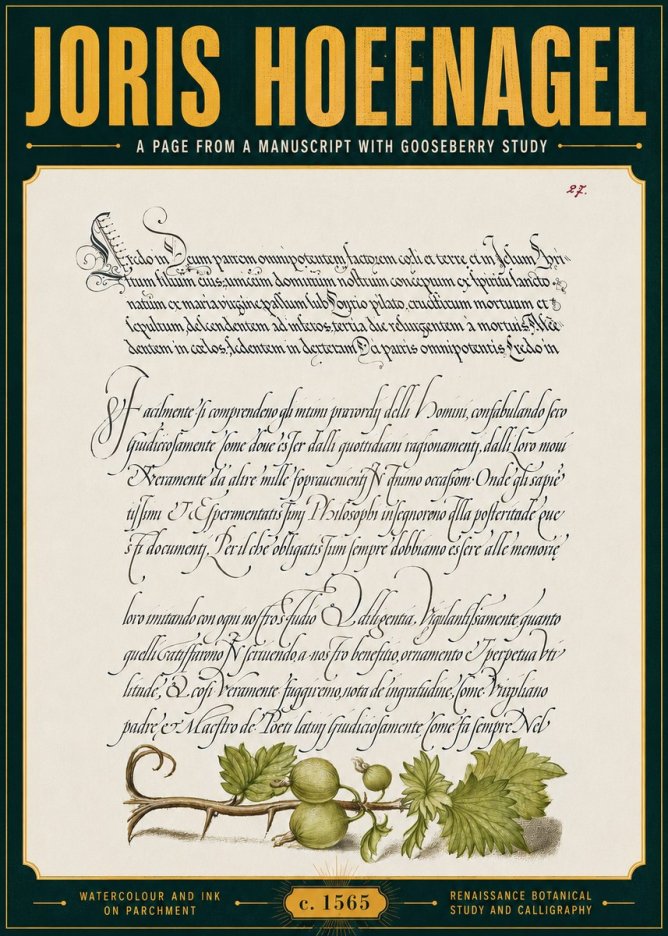 Joris Hoefnagel A Page from a Manuscript with Gooseberry Study No6 - Affiche