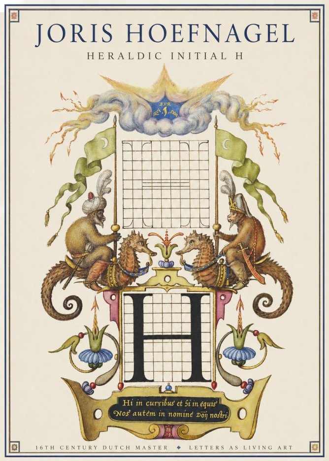 Joris Hoefnagel Heraldic Initial H No1 - Affiche