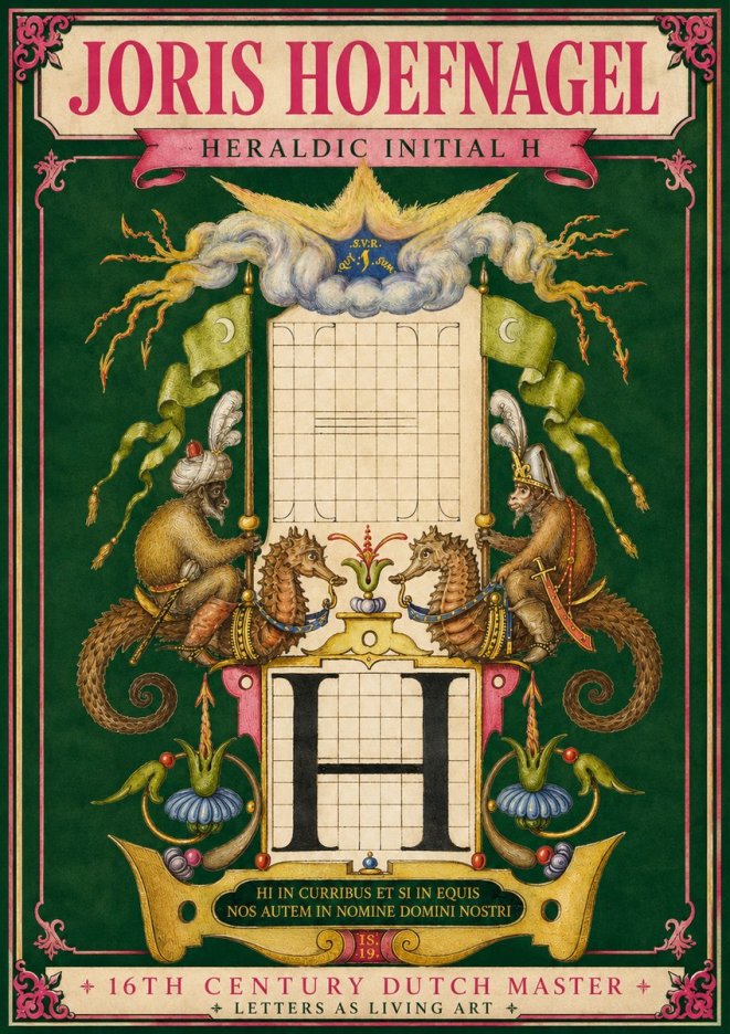 Joris Hoefnagel Heraldic Initial H No3 - Affiche