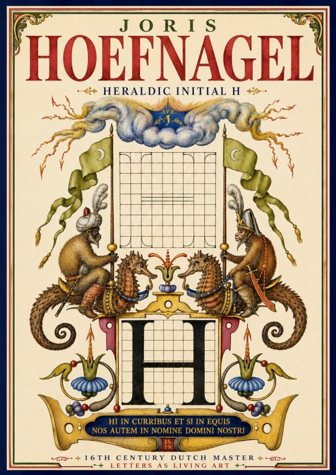 Joris Hoefnagel Heraldic Initial H No5 - Affiche