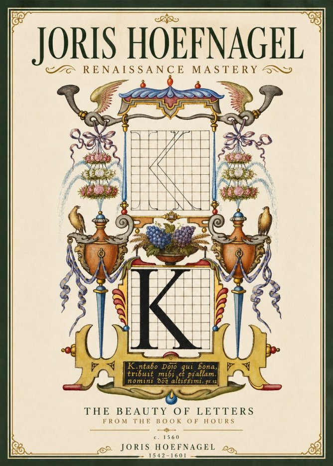 Joris Hoefnagel Illuminated Initial "K" from the Book of Hours No5 - Affiche