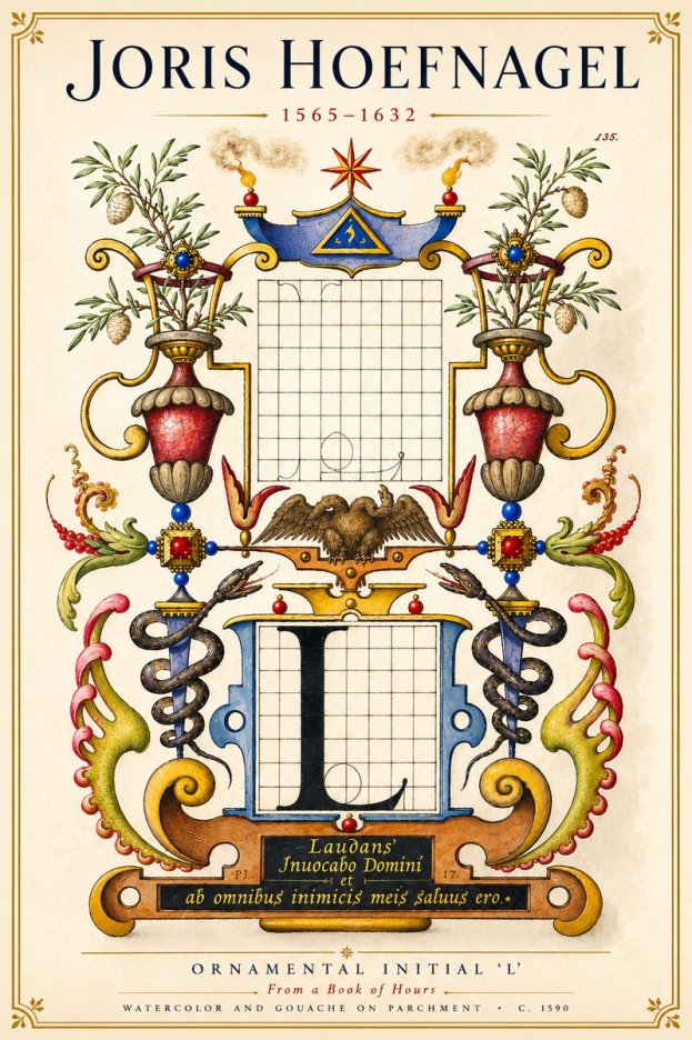 Joris Hoefnagel Ornamental Initial 'L' No6 - Affiche