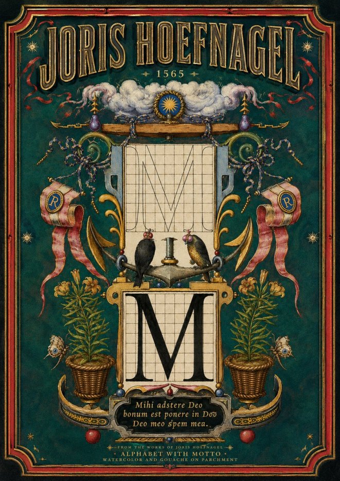 Joris Hoefnagel Alphabet with Motto • M • No3 - Affiche