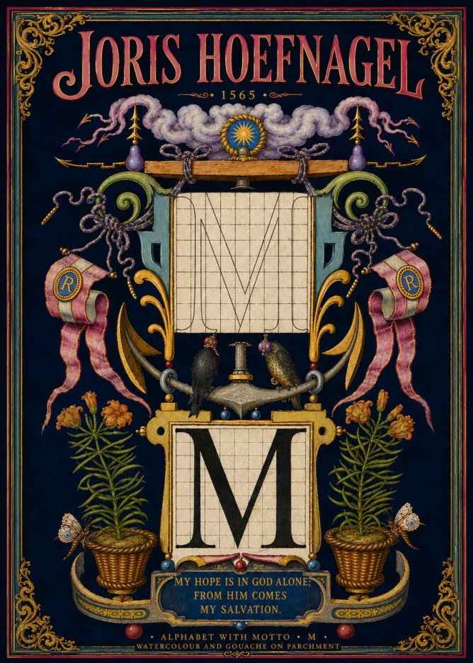 Joris Hoefnagel Alphabet with Motto • M • No5 - Affiche
