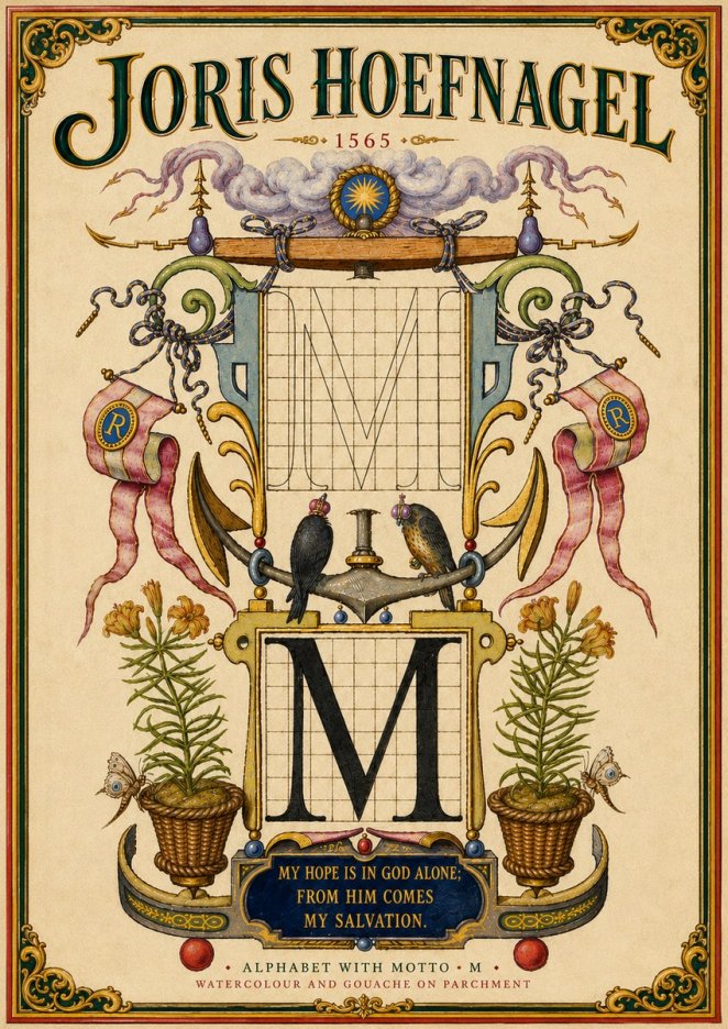 Joris Hoefnagel Alphabet with Motto • M • No6 - Affiche