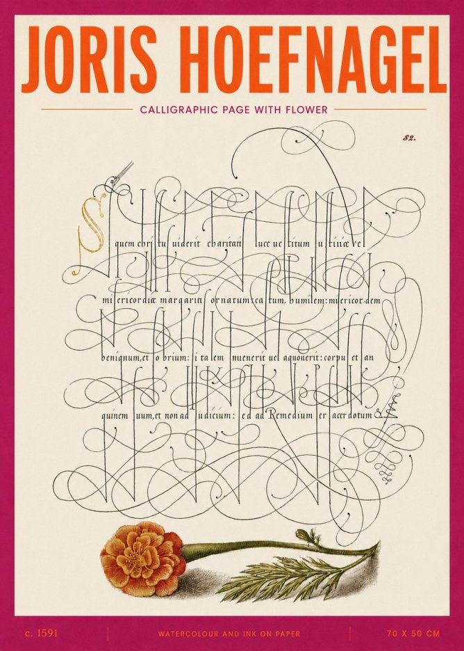 Joris Hoefnagel Calligraphic Study with Marigold No5 - Affiche