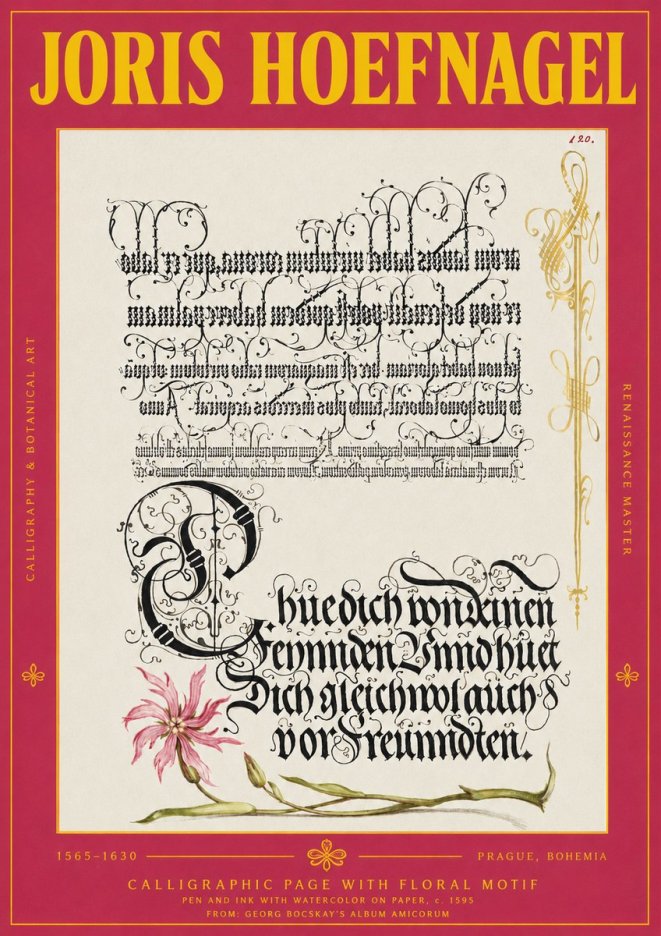 Joris Hoefnagel Calligraphy with Floral Ornament No4 - Affiche