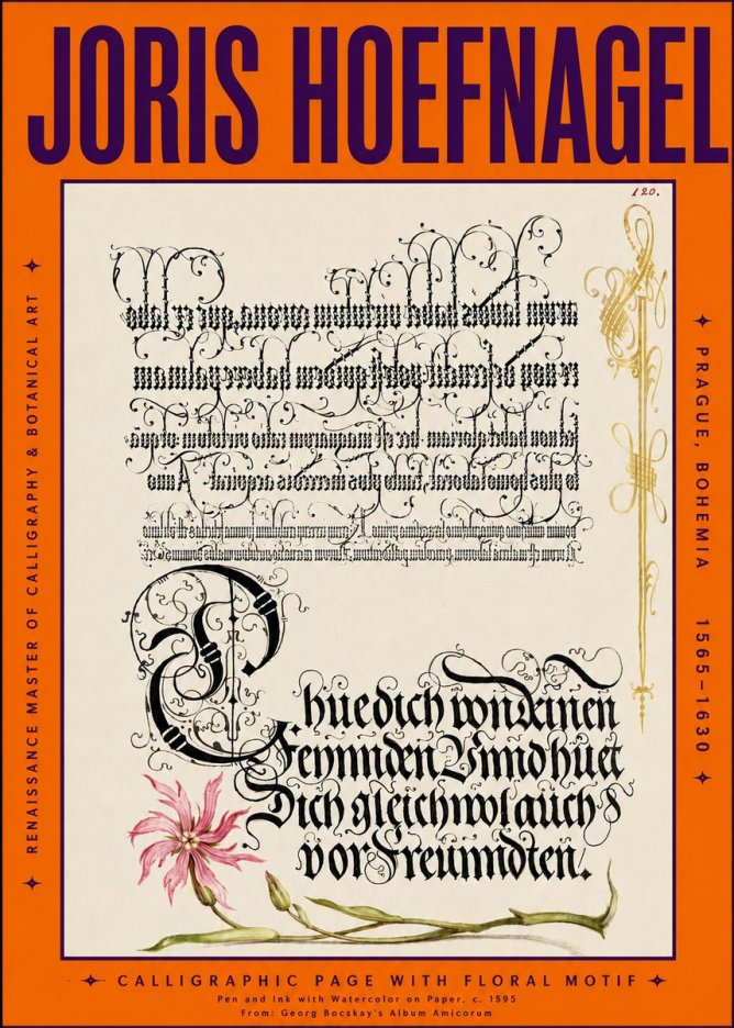 Joris Hoefnagel Calligraphy with Floral Ornament No5 - Affiche