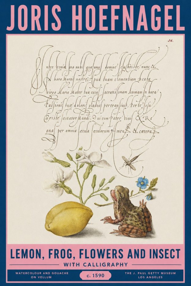Joris Hoefnagel Nature Study with Lemon, Flowers, Frog & Insect No3 - Affiche