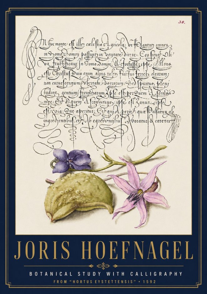 Joris Hoefnagel Botanical Study with Calligraphy I No4 - Affiche