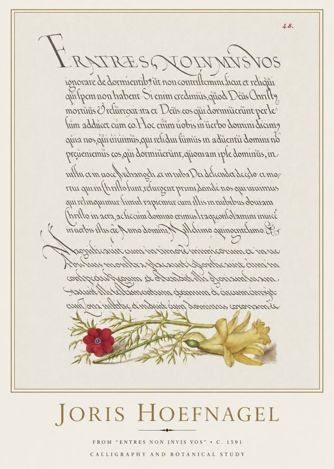 Joris Hoefnagel Calligraphy and Botanical Study I No2 - Affiche