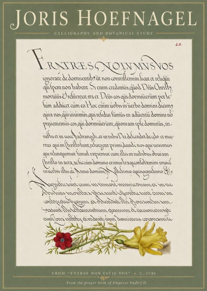 Joris Hoefnagel Calligraphy and Botanical Study I No4 - Affiche