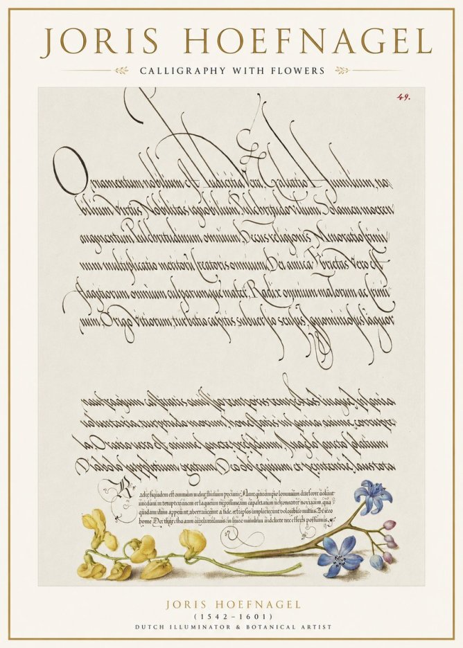 Joris Hoefnagel Calligraphy with Flowers No1 - Affiche