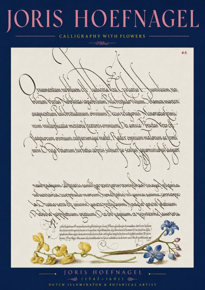 Joris Hoefnagel Calligraphy with Flowers No2 - Affiche