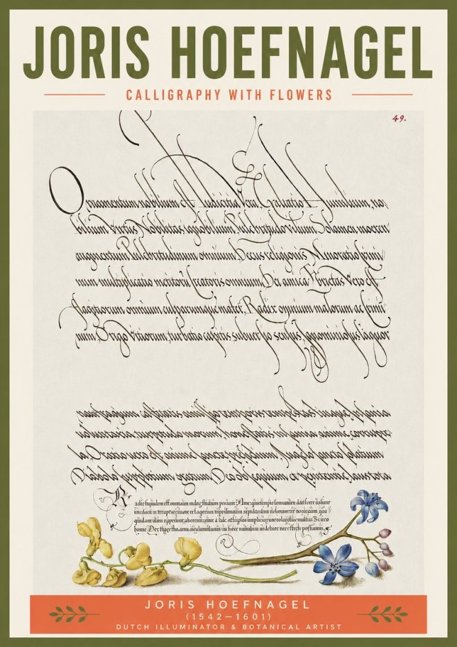 Joris Hoefnagel Calligraphy with Flowers No3 - Affiche