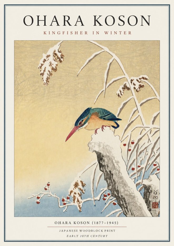 Ohara Koson Kingfisher in Winter I No3 - Affiche