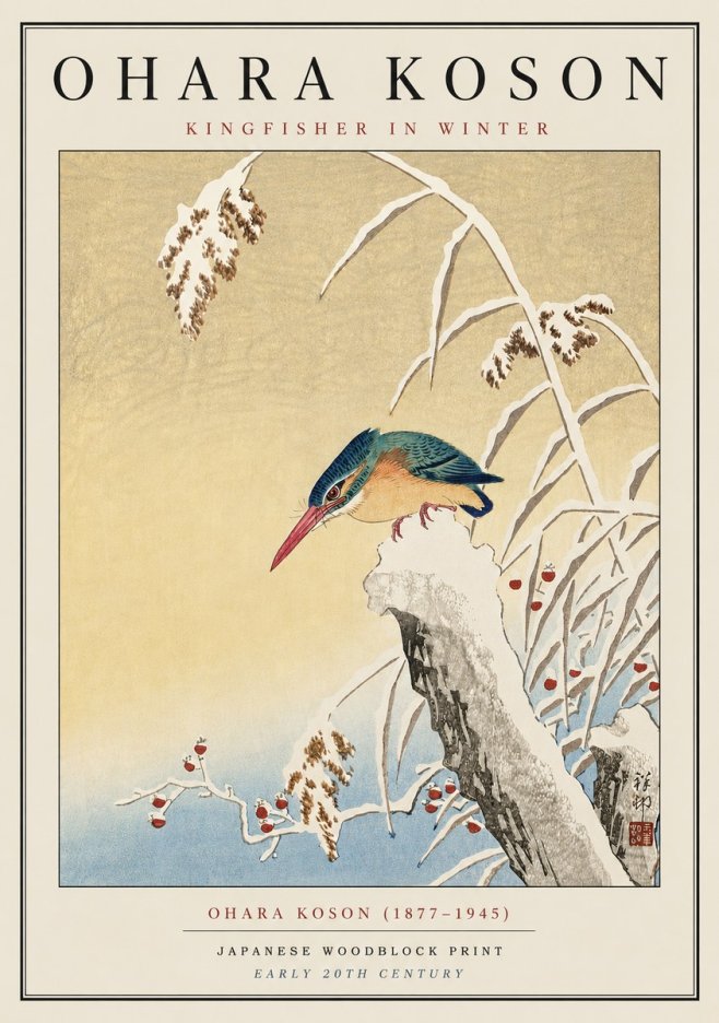 Ohara Koson Kingfisher in Winter I No5 - Affiche