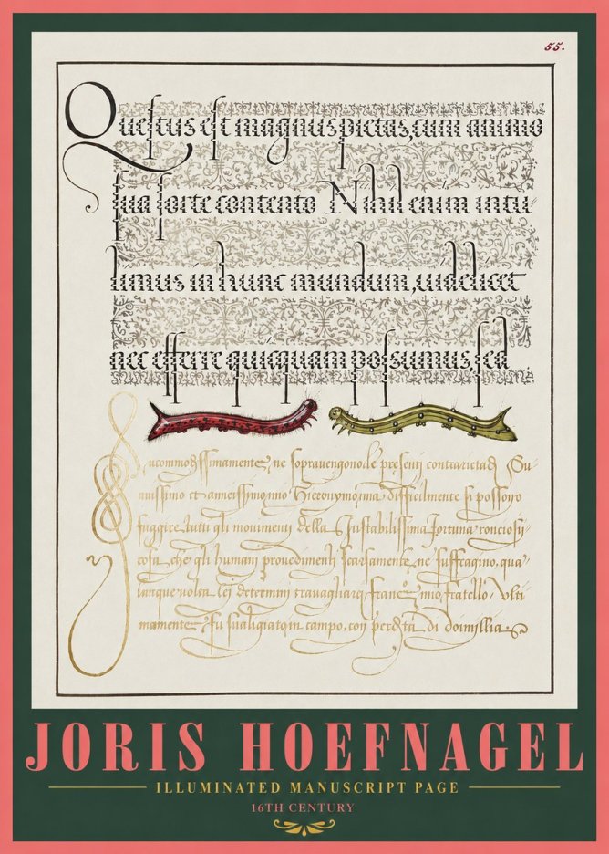 Joris Hoefnagel Illuminated Manuscript Page I No2 - Affiche