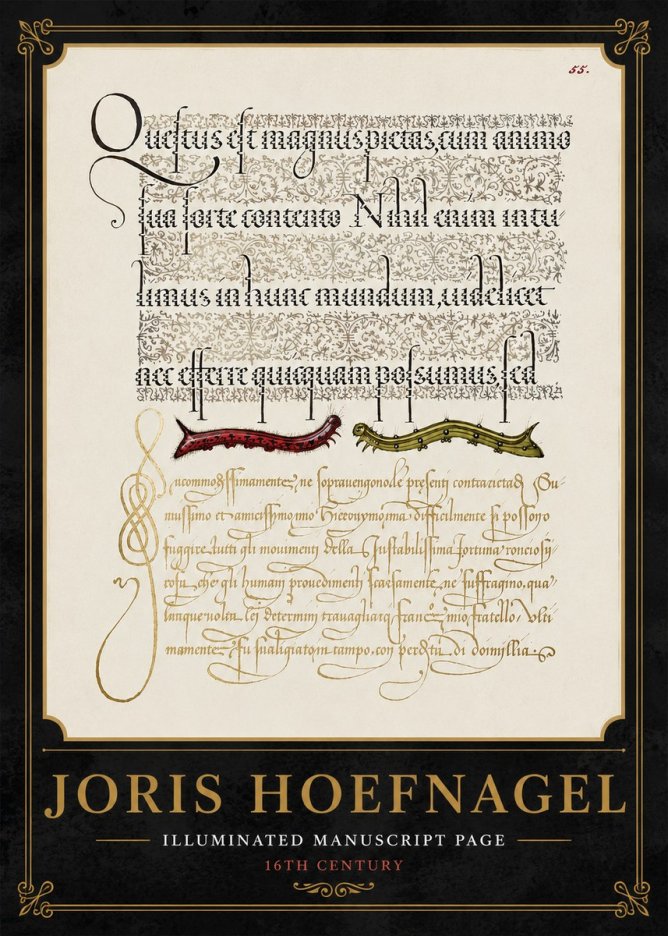 Joris Hoefnagel Illuminated Manuscript Page I No5 - Affiche