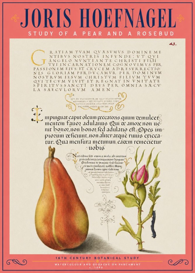 Joris Hoefnagel Aphorisms with Pear and Rose No5 - Affiche