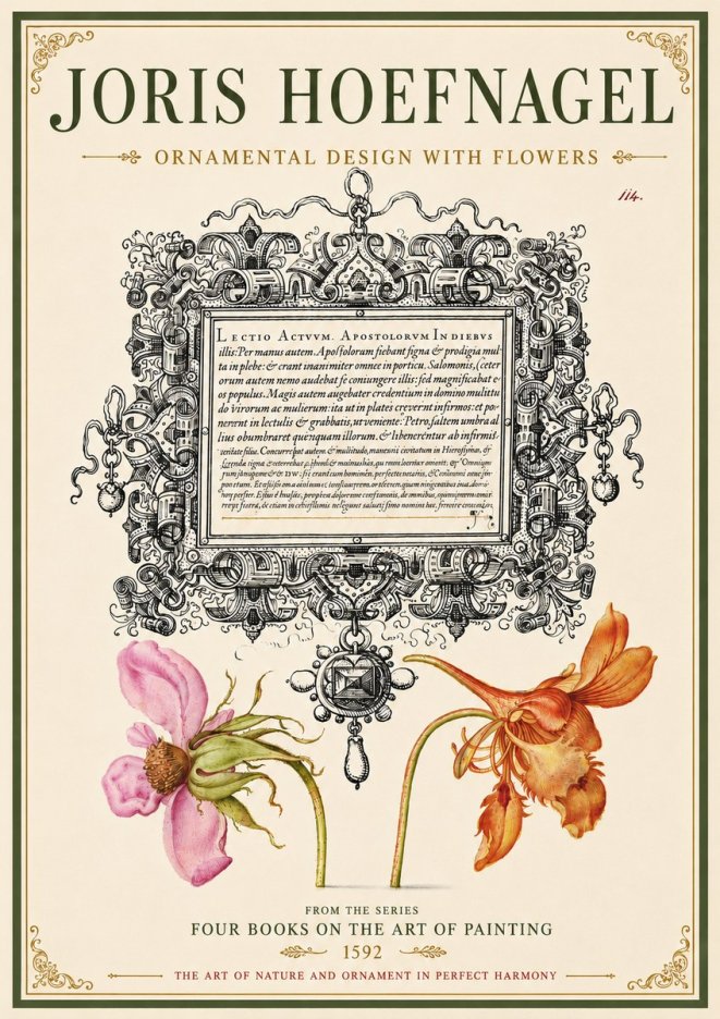 Joris Hoefnagel Ornament and Botanical Study No6 - Affiche