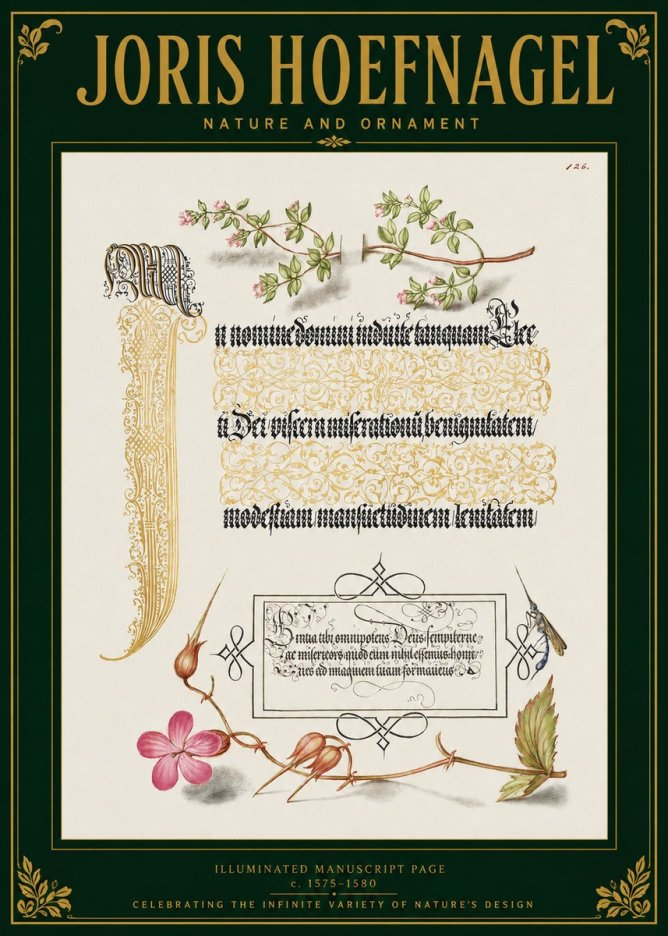 Joris Hoefnagel Illuminated Manuscript Page with Flowers and Insect No3 - Affiche