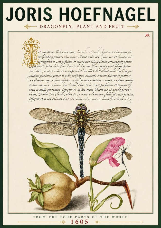 Joris Hoefnagel Dragonfly, Plant and Fruit No6 - Affiche