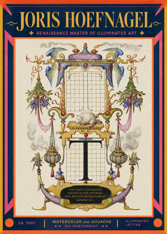 Joris Hoefnagel Letter T with Biblical Verse No2 - Affiche