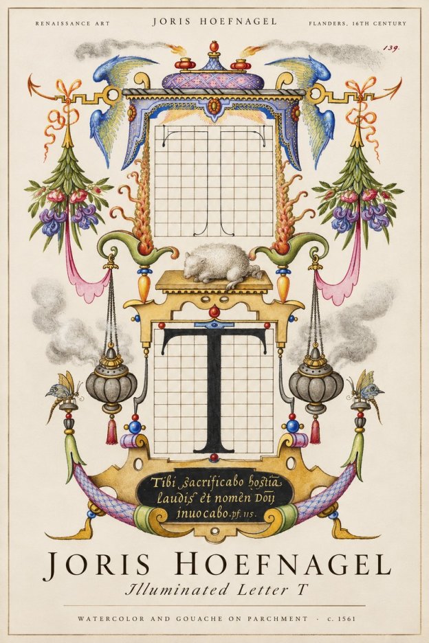 Joris Hoefnagel Letter T with Biblical Verse No3 - Affiche